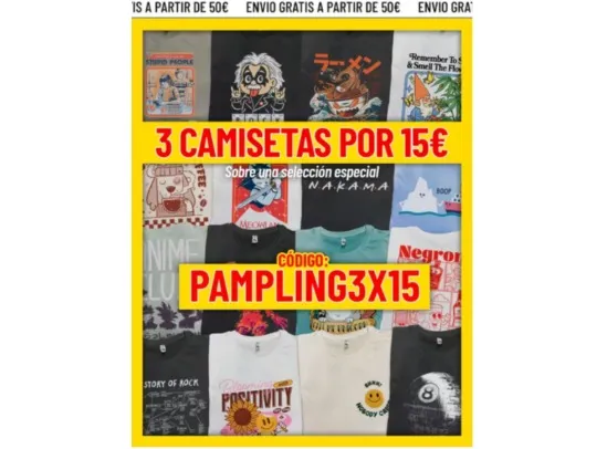 3 camisetas pampling a 5 euros cada una